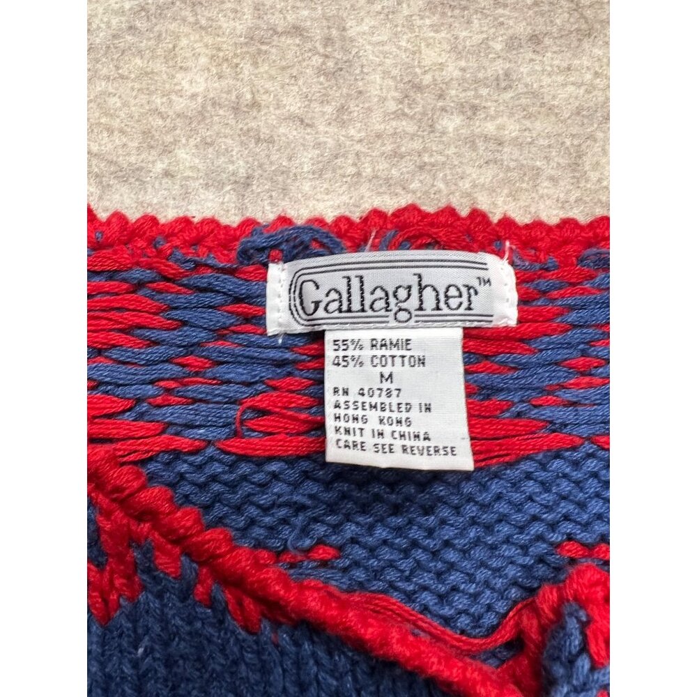 Vintage Gallagher Ramie Cotton Cardigan Holidays Knit Sweater Medium Pattern - Picture 5 of 8